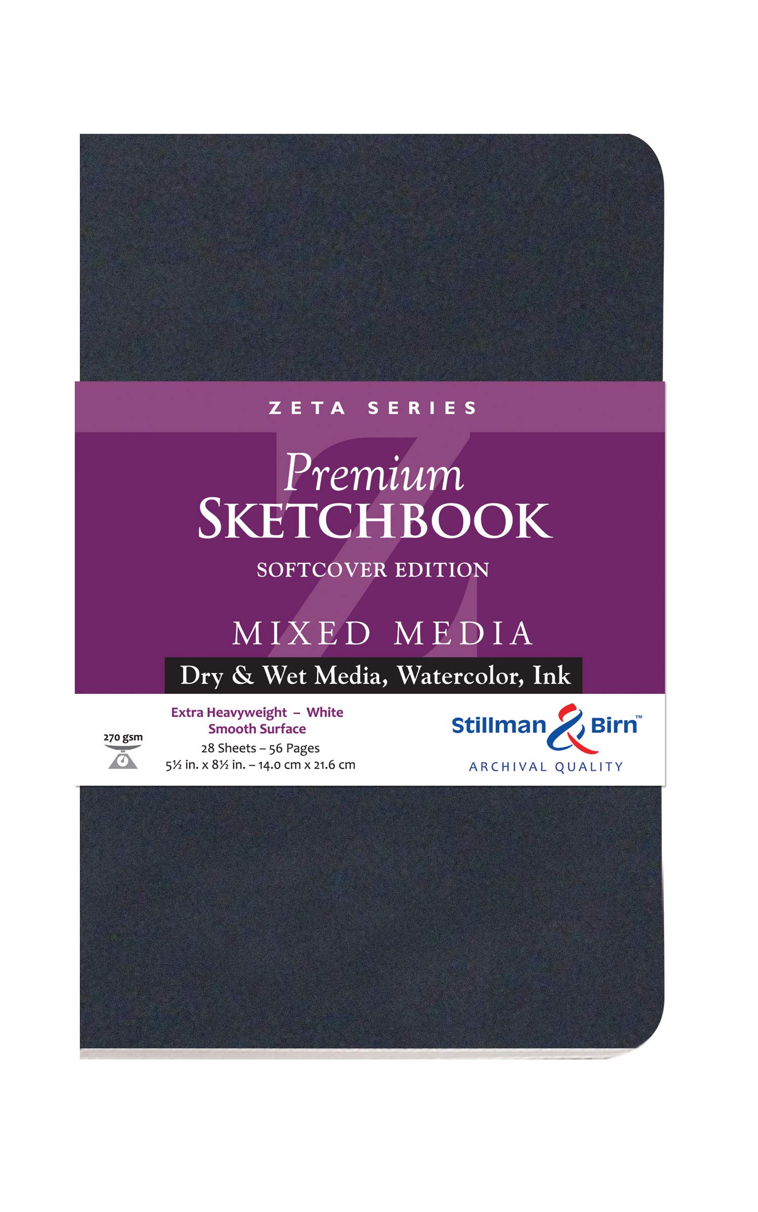 Stillman & Birn EXA-901580P Zeta Serie Softcover Skizzenbuch 14 x 21,6 cm, 270 g/m² (extra schwer), weißes Papier, Glatte Oberfläche, 5.5" x 8.5" GSM Heavyweight