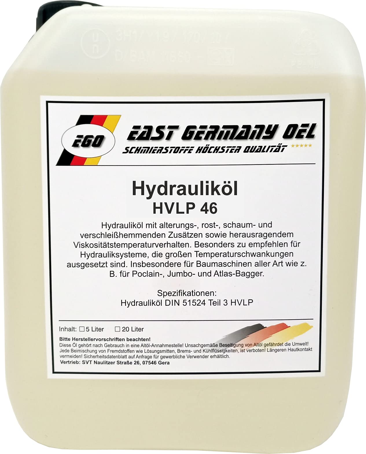 East Germany Oil Hydrauliköl HVLP 46 Kanister 5 Liter