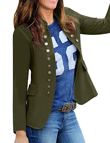 Roskiky Damen Blazer für Frauen, Cardigan, Freizeit Business Jacke, mit Taschen, Deko Knöpfe vorne Army Grün Größe X-Large (Fits EU 48-EU 50)