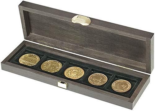LINDNER Das Original Echtholzkassette Carus S mit 5 quadratischen Fächern für Münzen oder Münzkapseln mit zu Außen-Ø 40 mm