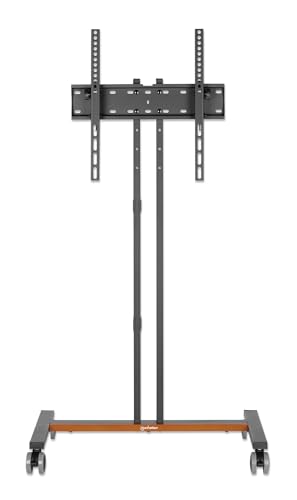 MANHATTAN Kompakter TV-Ständer auf Rollen / Standfuß Für Bildschirme von 86,40cm (34) bis 139,70cm (55) und bis zu 35 kg, +/-10° neigbar, platzsparendes Design, schwarz/braun (462068)