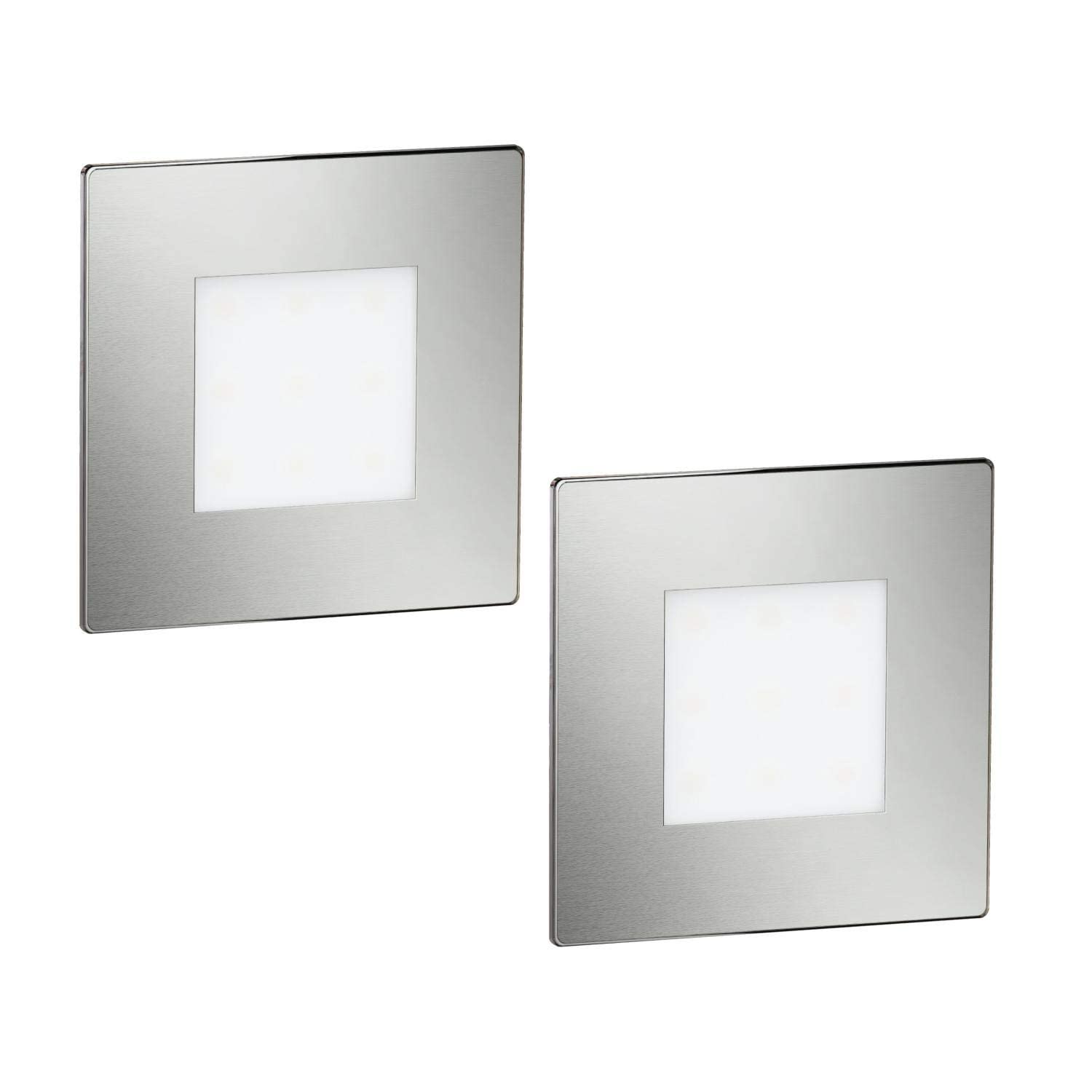 ledscom.de 2 Stück LED Treppenlicht/Wandeinbauleuchte FEX für innen und außen, eckig, edelstahl, 85 x 85mm, warmweiß
