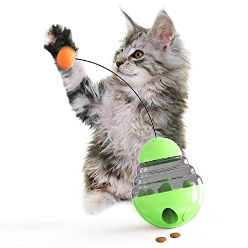 MAAFRI Interaktives Katzenspielzeug für Indoor-Katzen, Tumbler, Indoor-Übung, Katzenkicker, lustige Katzen, auslaufender Futterball, Spielzeug, das die Sinne und Jagdinstinkte stimuliert (grün)