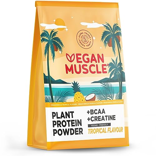 Vegan Muscle® Protein Shake - Tropical - Veganes Proteinpulver mit 18g Eiweiß, BCAA und Creatin - 600g Pulver