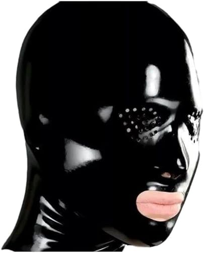 BDSM Maske Halloween Cosplay Bondage Maske - Enges Latex Kostüm für Kopfbedeckung - Fetisch Sex Gummimaske für Sklaven Training - Latex Sexspielzeug für Frauen, Männer und Paare (Schwarz,L)