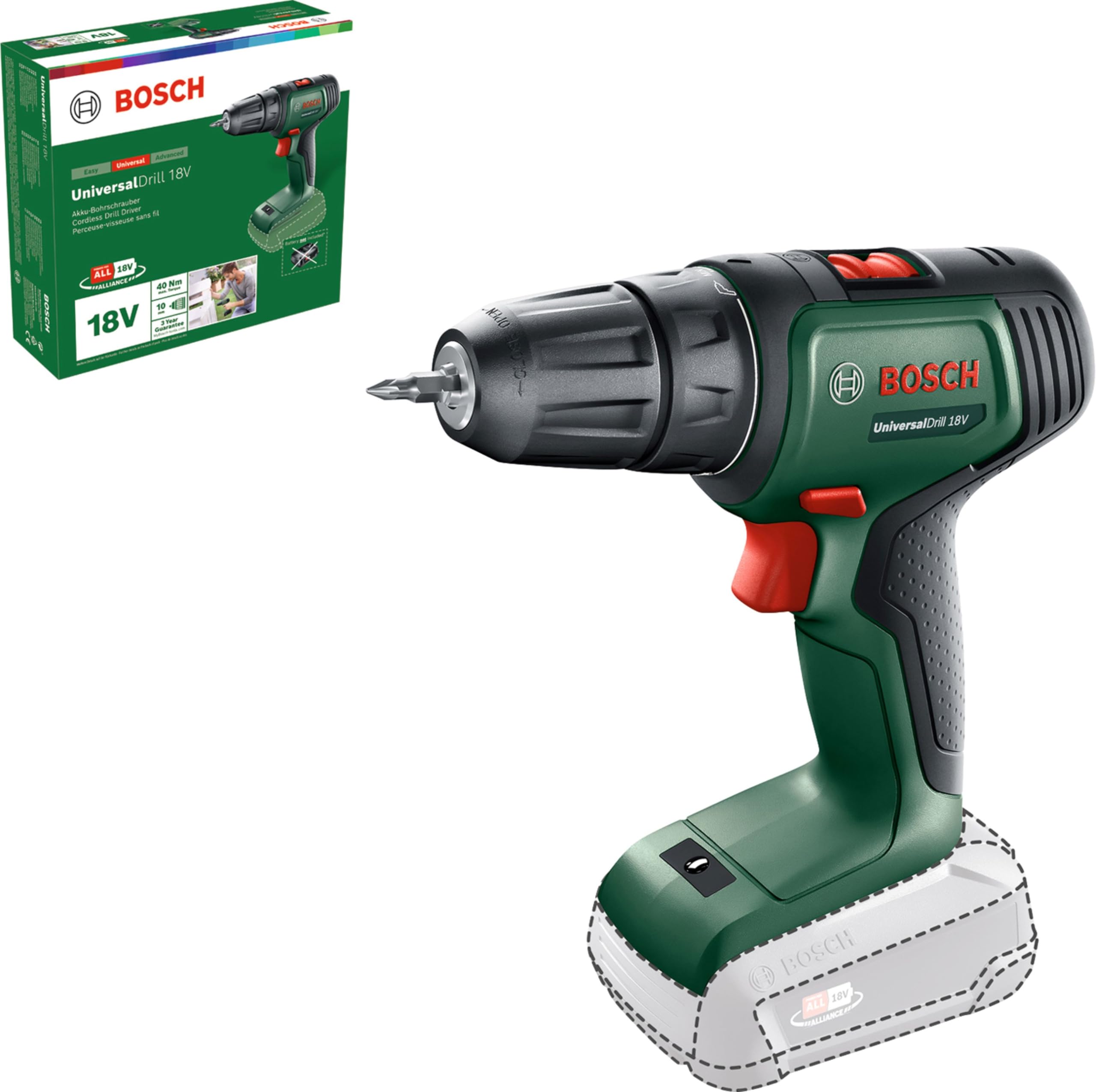 Bosch Home and Garden Bosch Akkuschrauber UniversalDrill 18V (ohne Akku, 18 Volt System, im Karton)