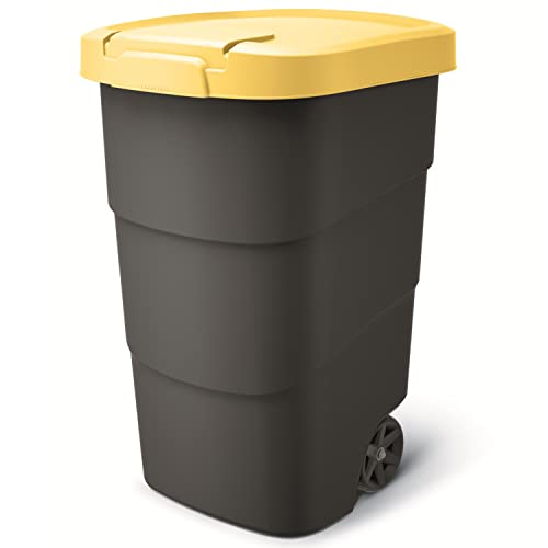 Prosperplast Wheeler 95L Müllbehälter mit Rädern und Deckel Mülltonne Müllgroßbehälter Großmülltonne Universaltonne Kunststoff (Gelb)