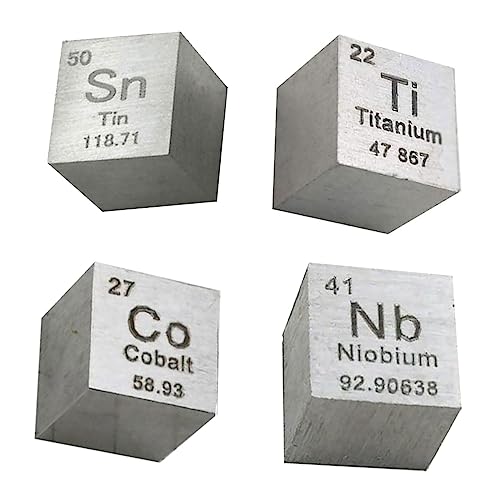 CABINE 1 cm Element Würfel -Set Von 4 Metalldichte Cuenthalten Zink Zinnkupfer Iron Carbonn Nickel Wismut Wolfram/Sn+Tai+Co+Nb