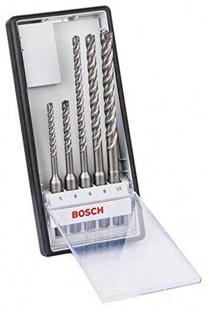 Bosch Professional 5 tlg. Hammerbohrer SDS Plus-7X Set (für Beton und Mauerwerk, Ø 5/6/6/8/10 mm, Robust Line, Zubehör Bohrhammer)