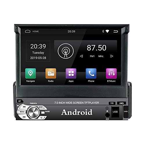EZoneTronics Android 9.0 Flip Out 1Din Autoradio Stereo 7 Zoll Kapazitiver Touchscreen High Definition 1024x600 GPS Navigation Bluetooth EQ/USB/SD/AM/FM/RDS Spieler 2G RAM + 32G ROM