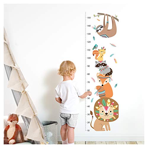 Little Deco Wandaufkleber Kinderzimmer Junge Messlatte | 150cm Löwe Waschbär Safari | Tiere Wandtattoo Kinder Wandsticker Aufkleber Dekoration DL351