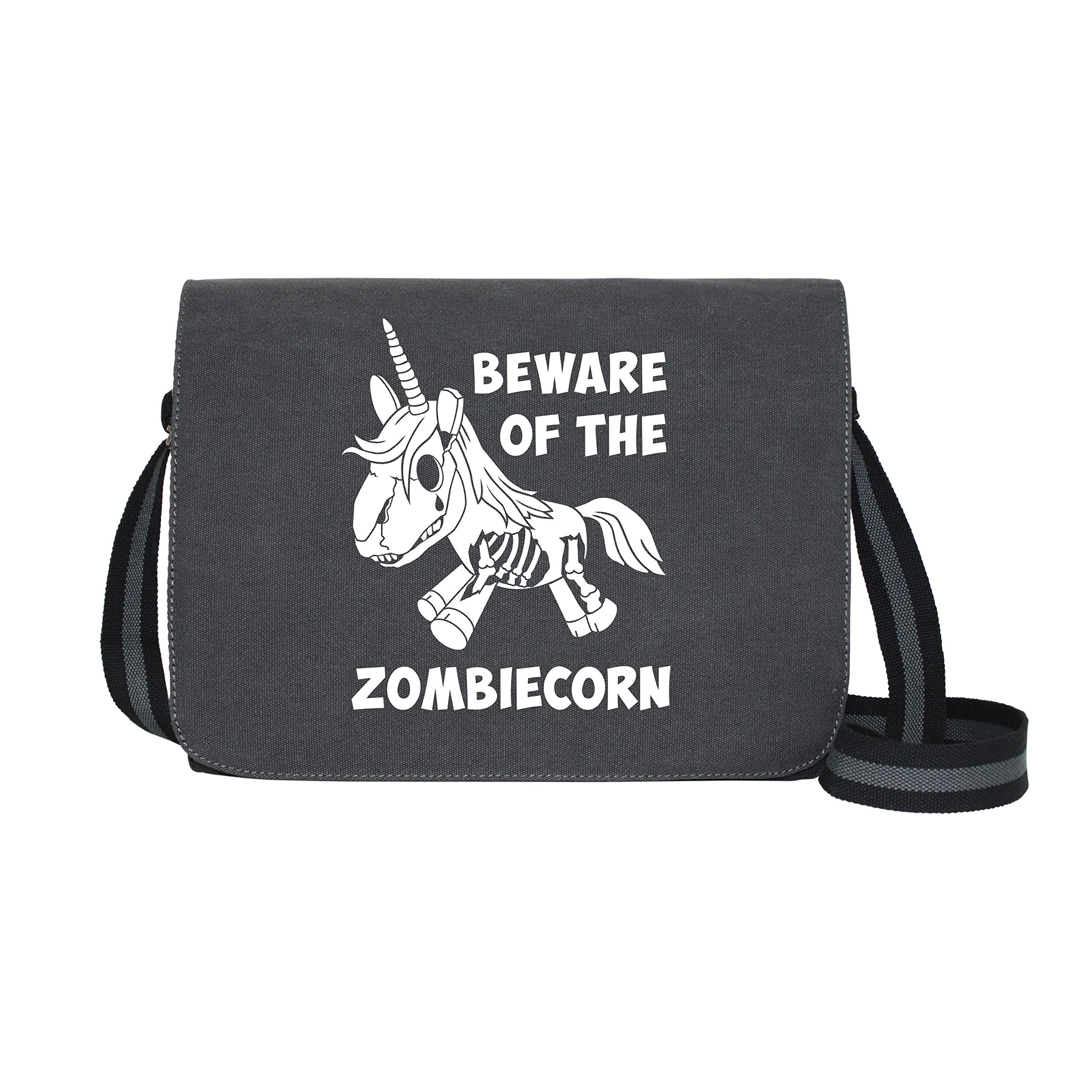 getDigital Beware of the Zombiecorn - Umhängetasche Messenger Bag für Geeks und Nerds mit 5 Fächern - 15.6 Zoll, Schwarz Anthrazit