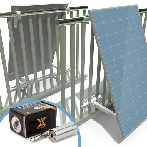 Balkonkhalterung Aluminium für PV Module – Neigungswinkel von 0° oder 10°-30° einstellbar – Vormontiert + Multitool - Maximiere deine Energieeffizienz mit unserer effektiven Solarpanel Halterung