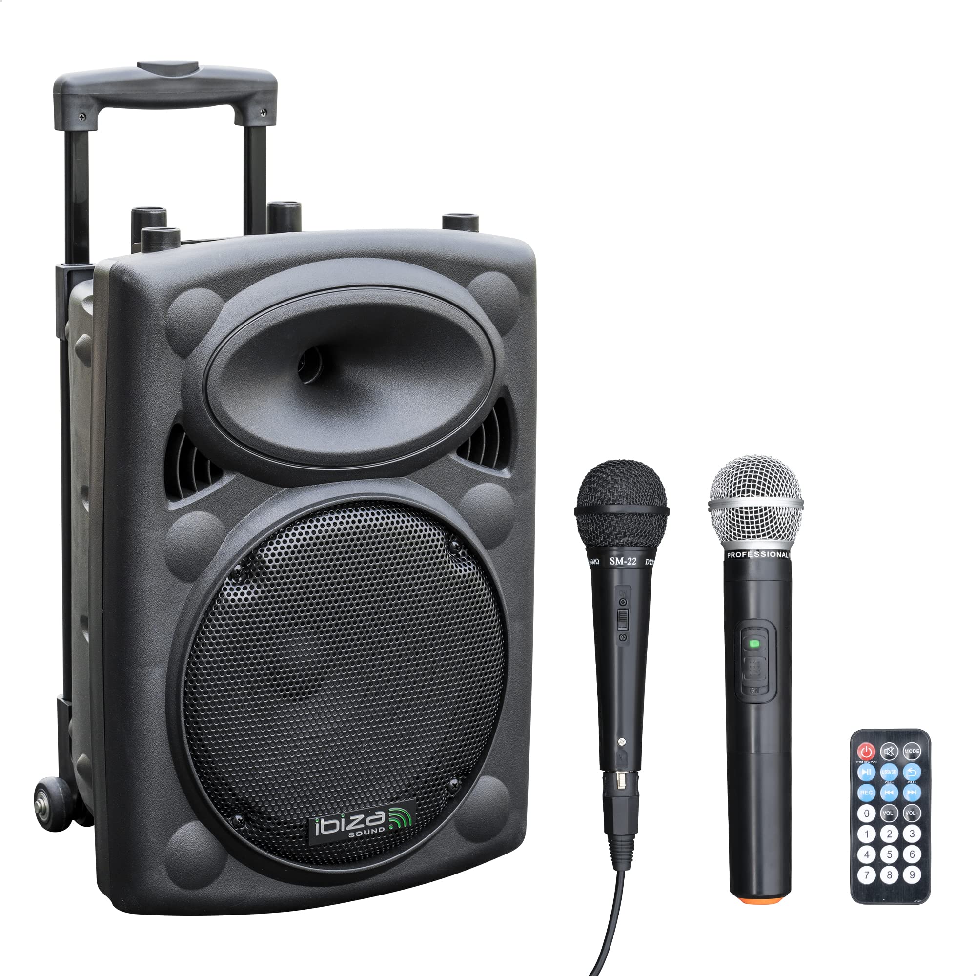Ibiza - PORT10VHF-BT - Tragbarer Lautsprecher 10"/500W MAX mit 2 Mikrofonen (kabelgebunden und VHF), Fernbedienung und Schutzhülle - Bluetooth, USB, SD - 5 bis 7h Batterielaufzeit