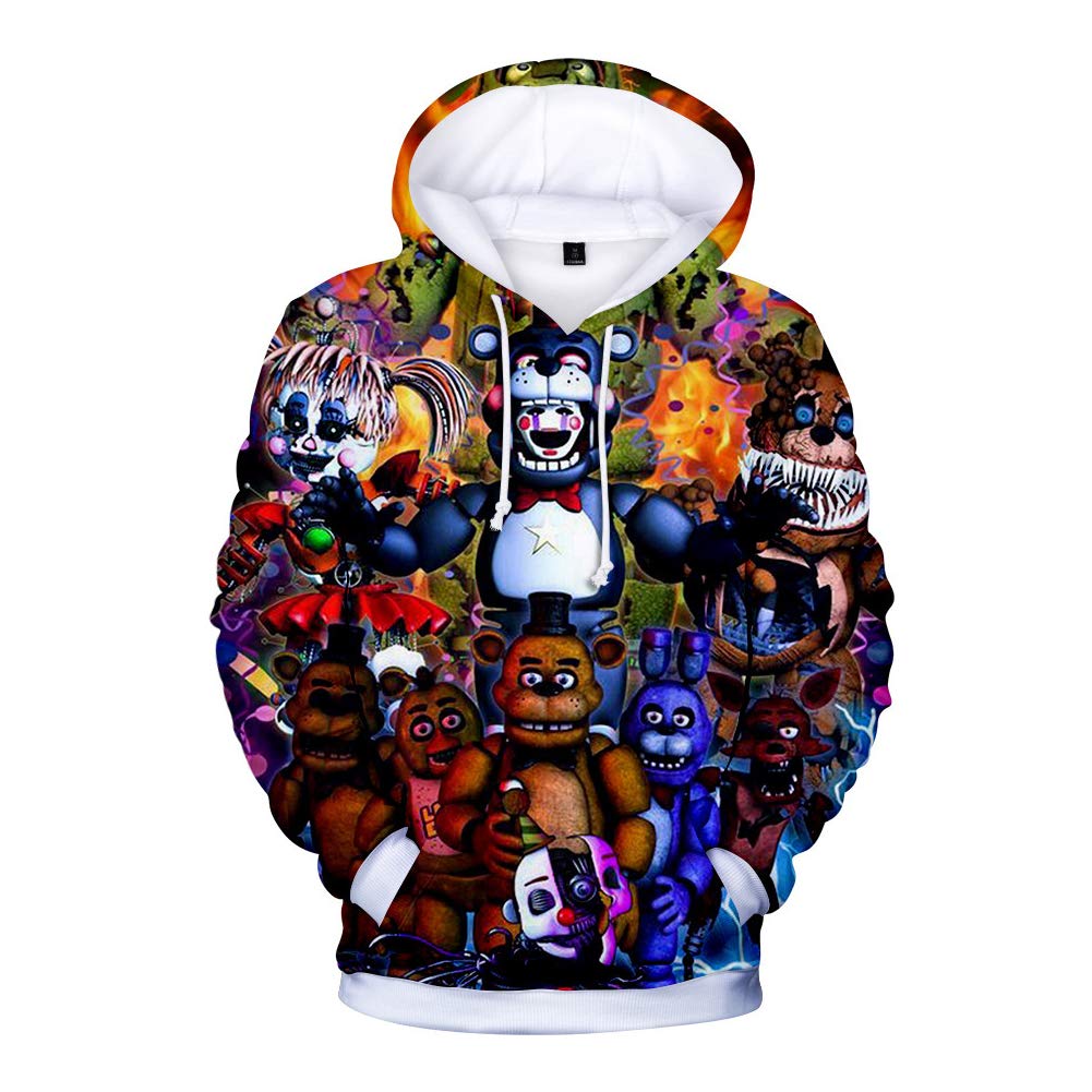 Five Nights at Freddy's Hoodies, 3D gedruckte Unisex FNAF Sweatshirts Erwachsene Pullover Herren Damen Lose Sport Streetwear Oberbekleidung Comic Print Kordelzug Jacke Outfit Gr. 4XL