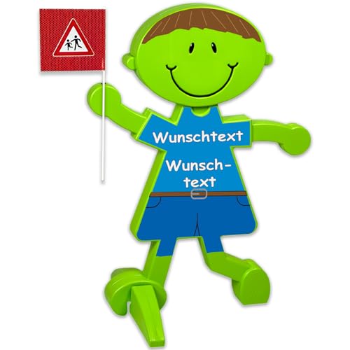 UvV Lisa oder Luca Vorsicht Achtung Kinder Warnschild, Warnfigur - grün und reflektierend - Sicherheit für spielende Kinder (Blau - Wunschtext)