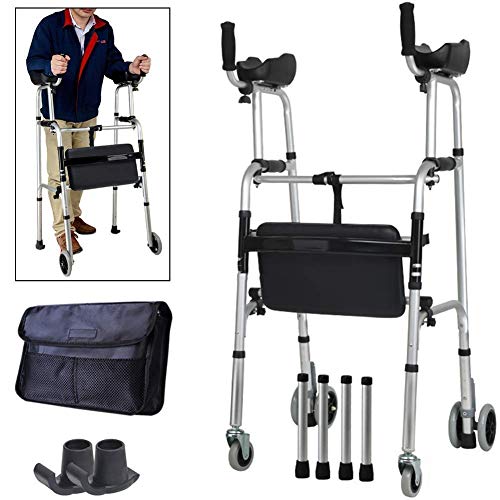 Gehhilfen für Senioren Aufrechte Haltungs-Rollhilfe mit Armlehnen-Stützpolster, medizinischer 4-Rad-Gehhilfe-Rollator, höhenverstellbare Gehhilfe für ältere Menschen, die für Senioren verwendet wird