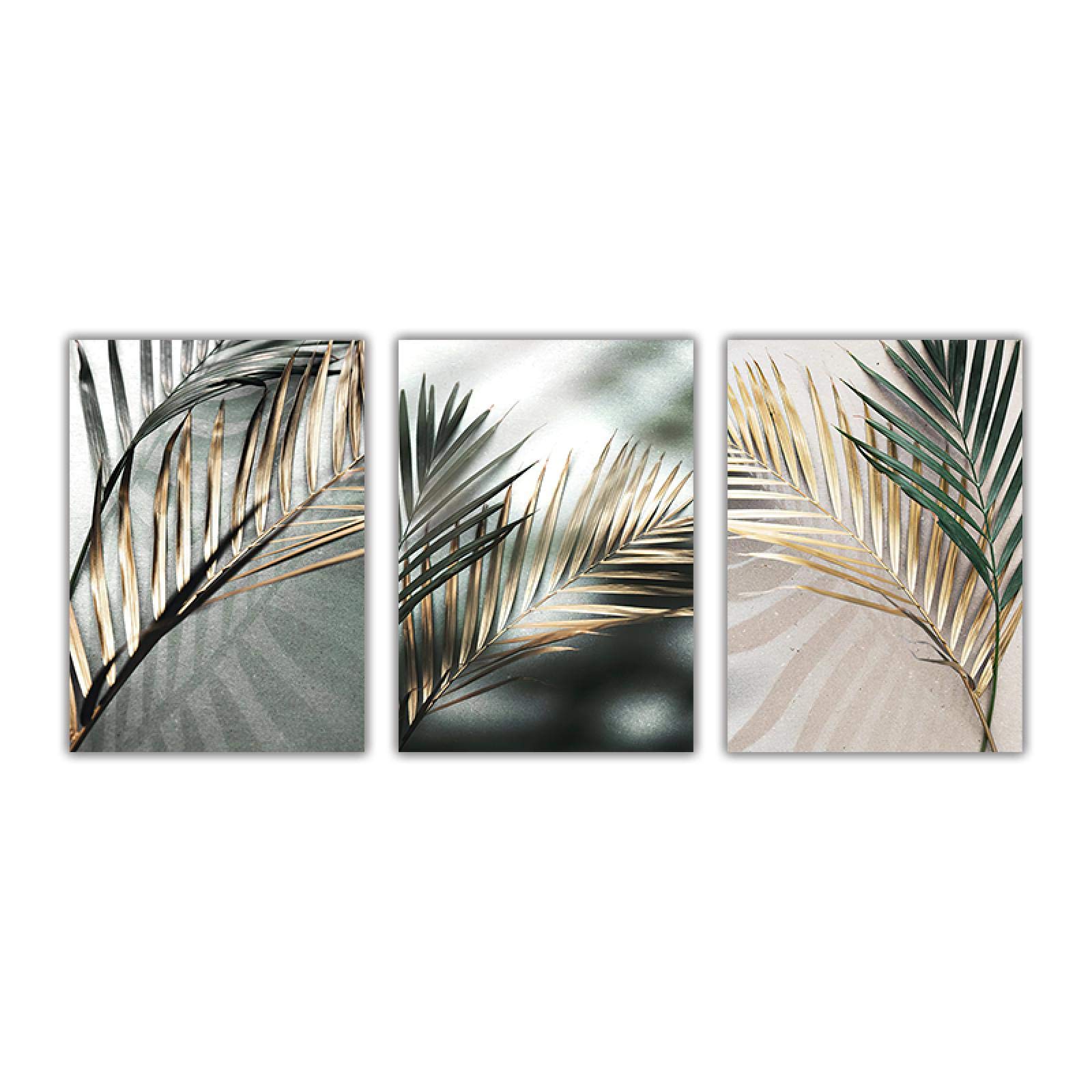 Nativeemie Leinwandbild, Motiv: Goldene Palmblätter, botanisch, nordisch, Wandkunst, Posterdruck, skandinavisches Dekorbild, Kunstwerk, Heimdekoration, 70 x 100 cm, rahmenlos