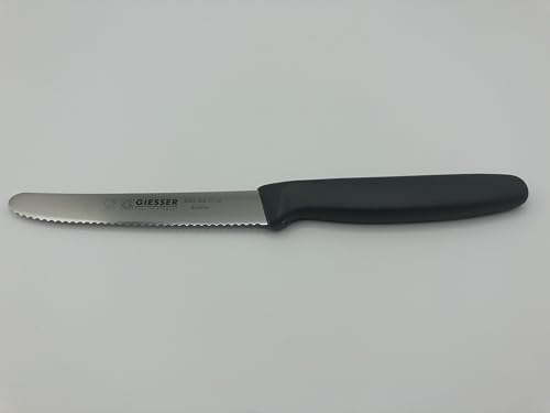 Giesser Messer Tomatenmesser Brötchenmesser Tafelmesser 11cm mit Wellenschliff 3mm - 5er Set (Grau)