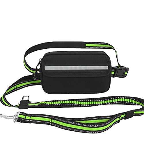 Hands Free Dog Leine, Taille Hund läuft Leine für mittlere bis große Hunde, einziehbare Bungee Hände frei Leine für Walking Jogging Training Wandern, verstellbare Taille Gürtel, Dual Handle (Green)