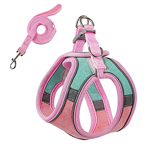 Escape Proof Cat Harness and Leash Set Adjustable Soft Walking Cat Vest with Breathable Mesh with Reflective Strap for Walking Pink Green L