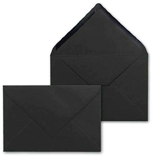 100 Brief-Umschläge mit Wellenschnitt - Schwarz - DIN C5 - 16,2 x 22,9 cm - 120 gr - mit wellenförmigen Rändern - Nassklebung - FarbenFroh by GUSTAV NEUSER