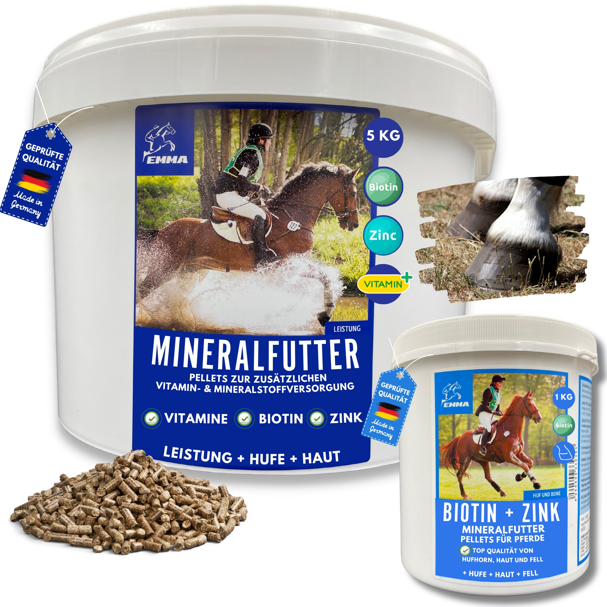 Mineralfutter Pferde + Biotin + Zink für Pferde 5Kg 1Kg hochdosiert - Biotin-Pellets komplex für Hufe Haut Haare Fell Plus Zink für gesunde Hufe unterstützt Hufwachstum Hornqualität Hufqualität