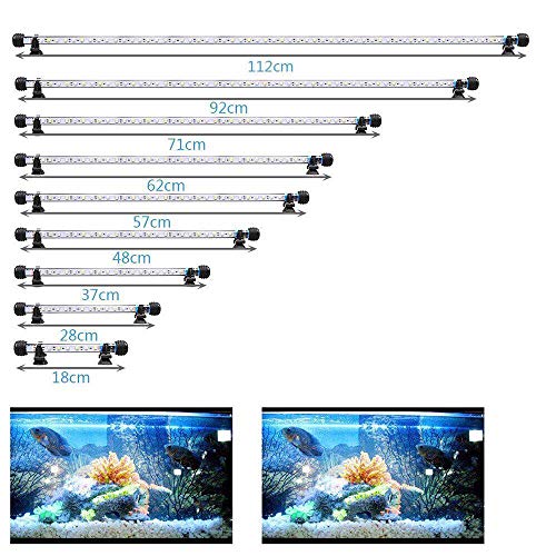 VARMHUS 18-112 cm LED Aquarium-Licht Unterwasserbeleuchtung Aufsetzleuchte Abdeckung Wasserdicht Lampe Stecker EU für Fisch Tank (1.8 * 112cm, Weiß & Blau)
