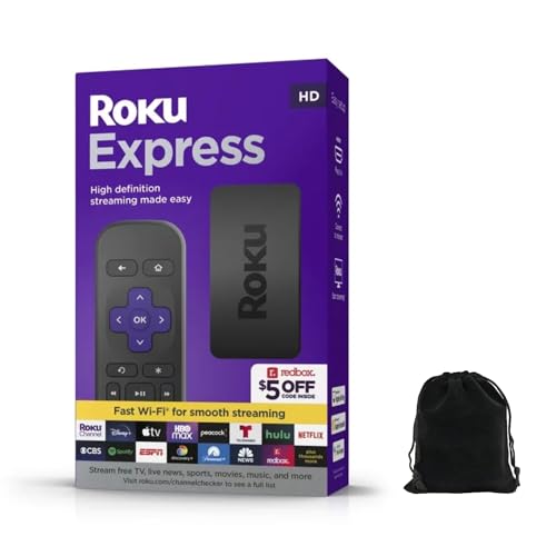 Roku Express HD Streaming-Gerät mit High-Speed-HDMI-Kabel, Standard-Fernbedienung (keine TV-Steuerung) und schnellem WLAN, inklusive Tasche