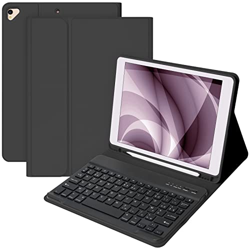 Tastatur für iPad 10.2 9. 2021/8. 2020/10.2 7. 2019/10.5/Air 3, kabellose Bluetooth-Tastatur, Französisch, Schutzhülle mit Eingabestift, abnehmbare Tastatur-Schutzhülle für iPad (schwarz)