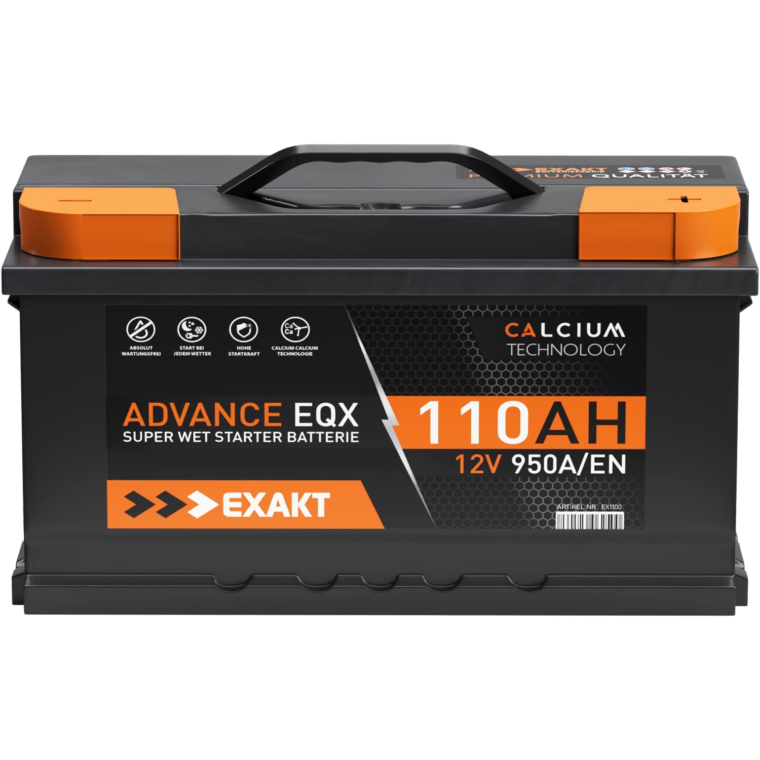 EXAKT Autobatterie 12V 110Ah Starterbatterie PKW KFZ Auto Batterie ersetzt 100Ah