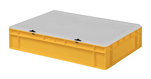 Design Eurobox Stapelbox Lagerbehälter Kunststoffbox in 5 Farben und 16 Größen mit transparentem Deckel (matt) (gelb, 60x40x13 cm)