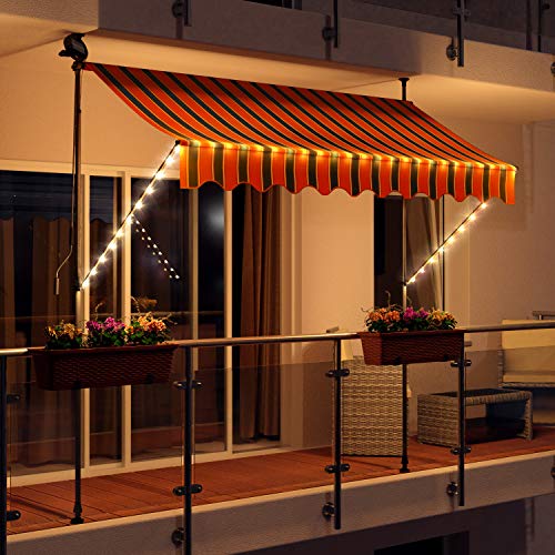 Swing & Harmonie Markise mit LED Beleuchtung - Gelenkarmmarkise - Sonnenschutz - Markisenabdeckung - Klemmmarkise für Balkon und Garten (250x150, orange/schwarz)