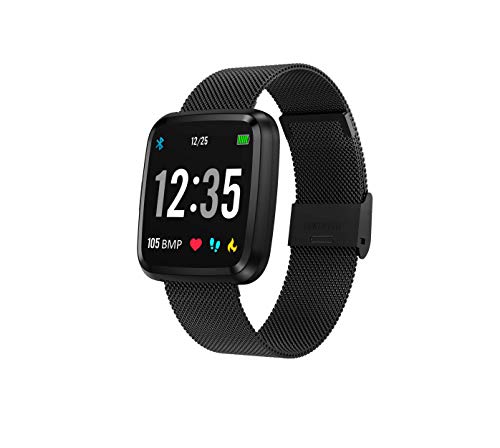 novasmart 【2020 Modell】 runR III Smartwatch Fitness Tracker HD-Farbbildschirm Fitness Armband Uhr mit Pulsmesser, Schlafmonitor, Sportuhr, Schrittzähler für Android und iOS, Metall schwarz