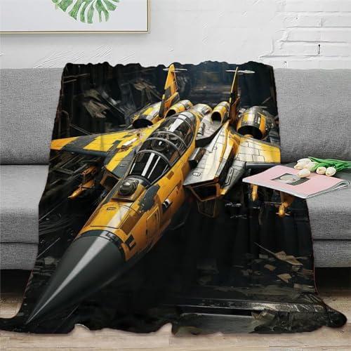 Kämpfer Flanell Sofadecke 3D Druck Flugzeugmuster Decke Weichen Flauschig Bett Decken Flauschig Warm Kuscheldecke for Erwachsene Kinder 40x50inch(100x130cm)