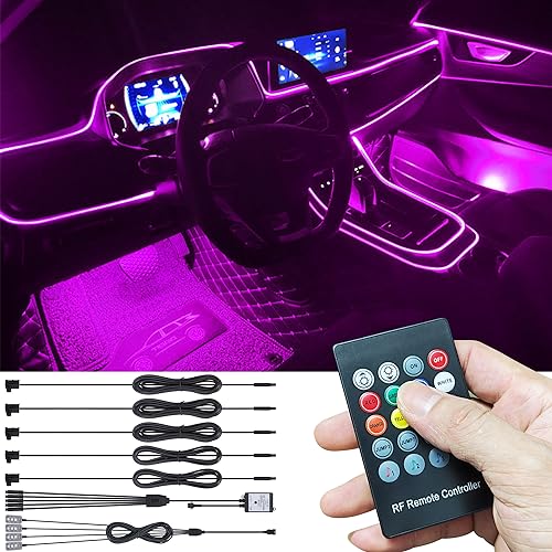 TABEN Auto Umgebungsbeleuchtungs Kit 6 m Glasfaser 64 Farben RF-Fernbedienung USB Auto Fußraum Atmosphärenlicht, DIY 16 Millionen RGB Mehrfarbig Sound Aktive Musik Sync Auto Innenbeleuchtung DC 12V