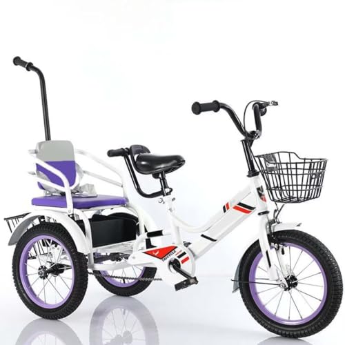 Kleinkind-Dreirad mit hinterem Elterngriff, höhenverstellbarem Sattel und Lenker, Indoor-Outdoor-Cruiser-Dreirad, Kinder-Trikes mit Luftreifen-Speichenrad, Tandem-Trikes mit Rücksitz