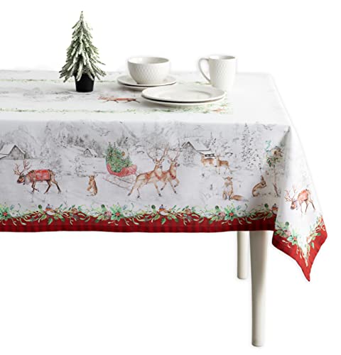Maison d' Hermine Christmas Tradition 100% Baumwolle Tischdecke für Küche | Abendessen | Tischplatte | Dekoration Parteien | Hochzeiten | Thanksgiving/Weihnachten (160cm x 220cm)