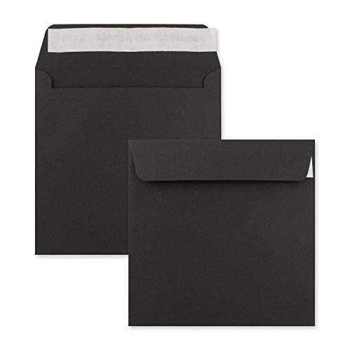 100 x Kuverts in Schwarz - quadratische Brief-Umschläge - 15,5 x 15,5 cm - Haftklebung - matte Oberfläche - formstabile Post-Umschläge