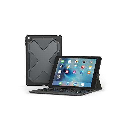 ZAGG Robuste Messenger-Schutzhülle und Tastatur für iPad 9,7 Zoll (5. und 6. Generation), Verstellbarer Ständer, Bluetooth-Kopplung für mehrere Geräte, Hintergrundbeleuchtung, langlebig