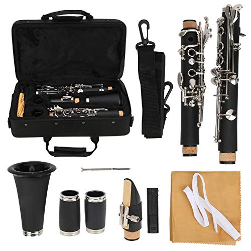 Klarinetten-Set, Schüler-Klarinette für Anfänger, 17-Tasten-Klarinette mit Reinigungstuch + Schilf + Schraubendreher und Box-Klarinetten-Reinigungsset.(schwarz)