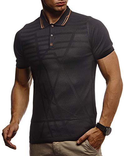 Leif Nelson Herren Sommer T-Shirt Poloshirt Slim Fit aus Feinstrick Cooles Basic Männer Polo-Shirt Crew Neck Jungen Kurzarmshirt Polo Shirt Sweater Kurzarm LN7305 Schwarz XX-Large