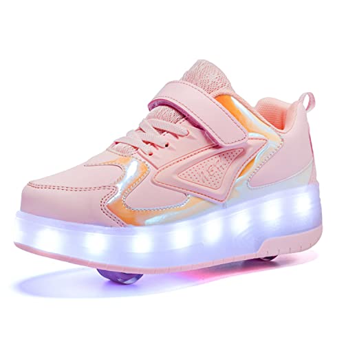 Kinder LED Rollschuhe Mädchen Jungen 7 Farben Led Lichter Leuchtend Schuhe mit Rollen USB Aufladbare Blinken Rollenschuhe Outdoor Gymnastik Doppelräder Skateboard Sneaker