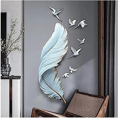 SAAKO 3D-Feder-Wanddekoration mit 7 fliegenden Vögeln, Kunstharz, hängende Wandskulptur für Zuhause, kreative Wandfigur