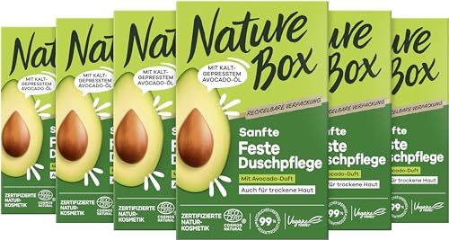 NATURE BOX feste Duschpflege Sanft Mit Avocado-Duft, 6er Pack (6x 100 g)