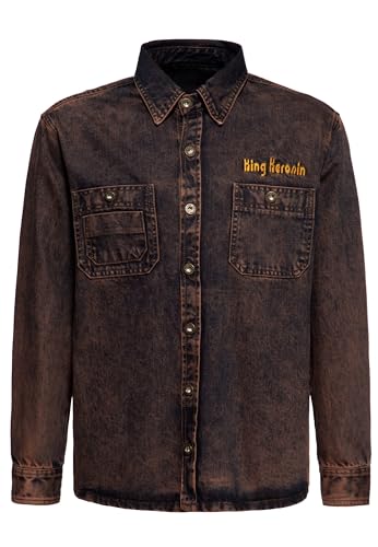 King Kerosin Herren Workwear Hemd | Worker Hemd | Langarmhemd | Biker | Tint Wash | Vintage Look | Rost | 50S | Rock'n'roll | Rockabilly | Motorrad Split The Road