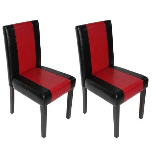 Mendler 2X Esszimmerstuhl Stuhl Küchenstuhl Littau ~ Kunstleder, schwarz-rot, dunkle Beine