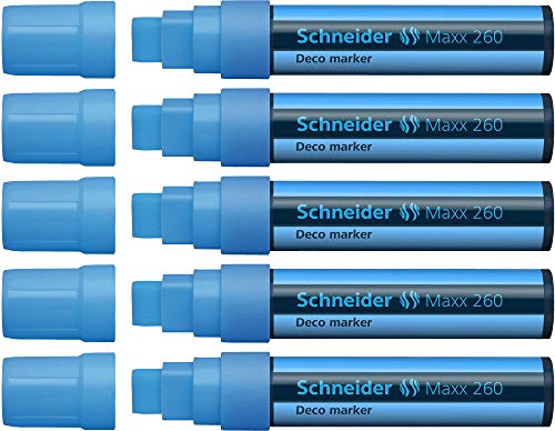 Schneider Maxx 260 Kreidestift (5 + 15 mm Strichstärke, feucht abwischbar, wasserbasiert, geruchsneutral) 5er Pack blau