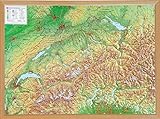 Schweiz, Reliefkarte 1:500.000 mit Naturholzrahmen: Tiefgezogenes Kunststoffrelief