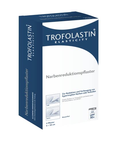 TROFOLASTIN Narbenreduktionspflaster - 1 x 5 Pflaster, Maße: 4 x 30 cm - Narbenpflaster zur Behandlung von OP-Narben und mehr - Wasserfest, LSF 50+ - 1 x 5 Pflaster, Maße: 4 x 30 cm
